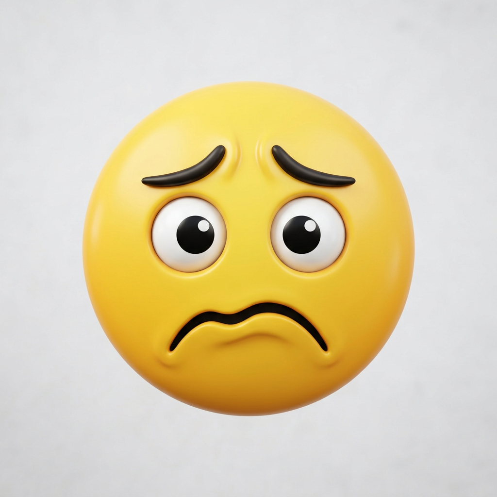 Yellow emoji face with worried eyes, raised eyebrows, and a frowning mouth